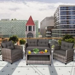 Costway 4PCS/8PCS Patio Rattan Furniture Set Coffee Table Cushioned Sofa Garden Lawn Gray -Outdoor Comfort Deals Store GUEST 77b9f131 dae9 4cd4 8a12 19c7a27f5e1e