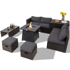 Tangkula 9PCS Outdoor Patio Furniture Set With 30" Propane Fire Pit Table PE Wicker Space-Saving Sectional Sofa Set W/ Storage Box & Cushions -Outdoor Comfort Deals Store GUEST 77f1c9ad a4d5 4201 9709 d012efe6db5d