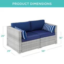 Best Choice Products 2-Person Outdoor Patio Loveseat Wicker Sofa Couch Furniture Set W/ 2 Accent Pillows - Gray/Navy -Outdoor Comfort Deals Store GUEST 786ca667 961d 4ede 9ca5 a1e8396d3849