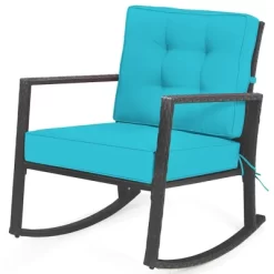Costway Patio Rattan Rocker Chair Outdoor Glider Rocking Chair Cushion Lawn Turquoise -Outdoor Comfort Deals Store GUEST 78f6137d 0bad 464e 9f0c be66c7e6d7a9