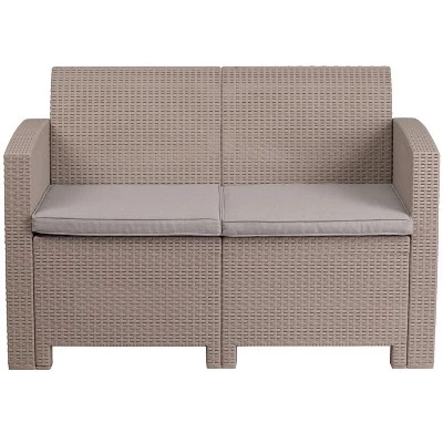 Merrick Lane Outdoor Furniture Resin Loveseat Faux Rattan Wicker Pattern 2-Seat Loveseat With All-Weather Cushions 6 Merrick Lane Outdoor Furniture Resin Loveseat Faux Rattan Wicker Pattern 2-Seat Loveseat With All-Weather Cushions - Image 6
