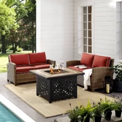 3pc Bradenton Outdoor Steel Fire Pit Set With 2 Loveseats Sangria/Weathered Brown - Crosley -Outdoor Comfort Deals Store GUEST 7933aacc a4e0 4c46 a9a7 a0a458d8a75a