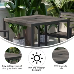 Merrick Lane Faux Teak Outdoor Dining Table With Powder Coated Steel Frame And Umbrella Hole -Outdoor Comfort Deals Store GUEST 798b1981 458c 4c7a 96d6 816303203ae8