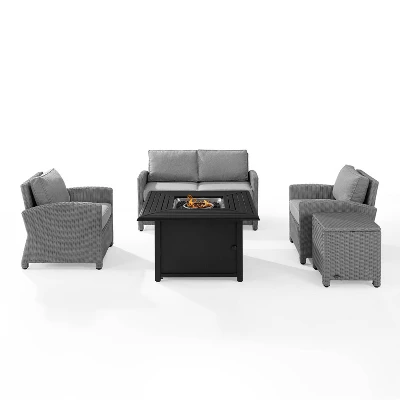 Bradenton 5pc Wicker Sofa Set With Fire Table - Gray - Crosley 2 Bradenton 5pc Wicker Sofa Set With Fire Table - Gray - Crosley - Image 2