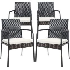 Costway 4PCS Patio Wicker Rattan Dining Chairs Cushioned Seats Armrest Garden -Outdoor Comfort Deals Store GUEST 7ab4408c 7849 44c4 9585 710b80042e97