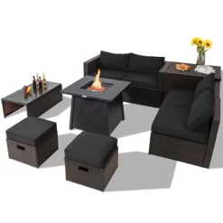 Tangkula 9PCS Outdoor Patio Furniture Set With 30" Propane Fire Pit Table PE Wicker Space-Saving Sectional Sofa Set W/ Storage Box & Cushions -Outdoor Comfort Deals Store GUEST 7afd4ac9 419a 4ce2 ba1c 9ee5d0ddeed7