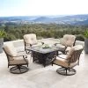 Oakland Living 5pc Deep Seating Swivel Aluminum Outdoor Patio Fire Pit Dining Set Copper