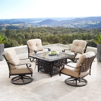 Oakland Living 5pc Deep Seating Swivel Aluminum Outdoor Patio Fire Pit Dining Set Copper 1 Oakland Living 5pc Deep Seating Swivel Aluminum Outdoor Patio Fire Pit Dining Set Copper