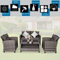 Costway 4PCS/8PCS Patio Rattan Furniture Set Coffee Table Cushioned Sofa Garden Lawn Gray -Outdoor Comfort Deals Store GUEST 7b844635 3e05 4264 a1d5 40260efc1e12