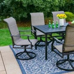 7pc Outdoor Dining Set With With Padded Sling Chairs & Metal Rectangle Table With Umbrella Hole - Captiva Designs -Outdoor Comfort Deals Store GUEST 7b85bc45 743f 4bbf be3c 07cba7da362f