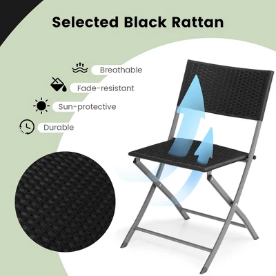 Costway 3PCS Patio Folding Rattan Bistro Set Chairs Backrest Table Garden Deck 6 Costway 3PCS Patio Folding Rattan Bistro Set Chairs Backrest Table Garden Deck - Image 6