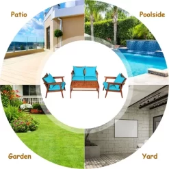 Costway 8PCS Patio Rattan Furniture Set Acacia Wood Frame Cushioned Sofa Chair Turquoise -Outdoor Comfort Deals Store GUEST 7c41467f e187 4507 9b2b f5079272d007