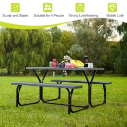 Costway Picnic Table Bench Set Outdoor Backyard Patio Garden Party Dining All Weather Black -Outdoor Comfort Deals Store GUEST 7e86f072 f10b 41b9 a995 7e72a6055442
