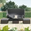 Outdoor Patio Rectangle Rattan Daybed With Retractable Canopy, Cushions And Lifting Table-ModernLuxe