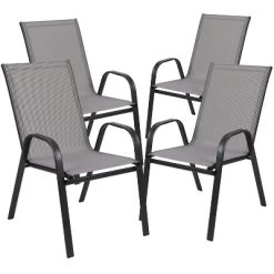 Flash Furniture 5 Piece Outdoor Patio Dining Set - Tempered Glass Patio Table, 4 Flex Comfort Stack Chairs -Outdoor Comfort Deals Store GUEST 7fcd6882 9d5a 4725 bcfd eec0c14b4ae2