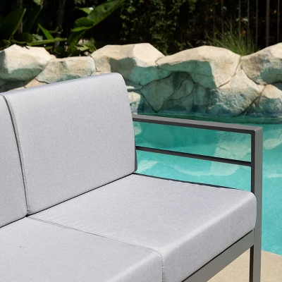 3-Seat Outdoor Patio Sofa Couch Chair Patio Aluminum 5" Thick Cushions (Grey) 2 3-Seat Outdoor Patio Sofa Couch Chair Patio Aluminum 5" Thick Cushions (Grey) - Image 2
