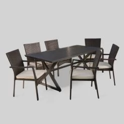 Adina 7pc Aluminum & Wicker Patio Dining Set - Brown - Christopher Knight Home