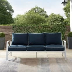 Kaplan Outdoor Metal Sofa White With Navy Cushions - Crosley -Outdoor Comfort Deals Store GUEST 80fb0f1b ddcd 4b67 9aee 691cc701a48d