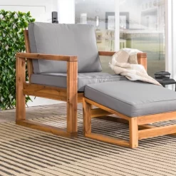 Galia 2pc Square Leg Acacia Wood Chair And Ottoman With Cushions - Brown - Saracina Home -Outdoor Comfort Deals Store GUEST 81184e31 2694 433a a546 112c66f6d67b
