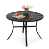 5pc Patio Dining Set With Round Table & Steel Arm Chairs With Hexagon-Shaped Back - Captiva Designs