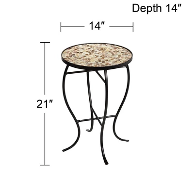 Teal Island Designs Modern Black Round Outdoor Accent Side Tables 14" Wide Set Of 2 Natural Mosaic Tabletop For Front Porch Patio Home House 5 Teal Island Designs Modern Black Round Outdoor Accent Side Tables 14" Wide Set Of 2 Natural Mosaic Tabletop For Front Porch Patio Home House - Image 5