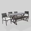 Sherman Oaks 6pc Aluminum/Wicker Patio Dining Set - Brown/White - Christopher Knight Home