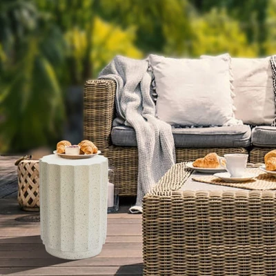 LuxenHome Off White With Gray Cement Round Side Table 1 LuxenHome Off White With Gray Cement Round Side Table