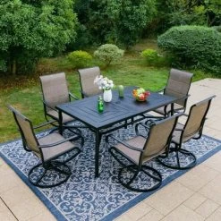 7pc Outdoor Dining Set With Padded Swivel Chairs & Metal Rectangle Table With Umbrella Hole - Gray - Captiva Hole -Outdoor Comfort Deals Store GUEST 864eaacc b1f7 4c07 926c e2052ceb9776