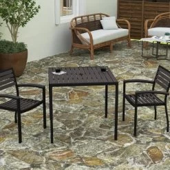 Merrick Lane Faux Teak Outdoor Dining Table With Powder Coated Steel Frame And Umbrella Hole -Outdoor Comfort Deals Store GUEST 866b44b0 deee 4397 bcc4 c56ea748a7bb