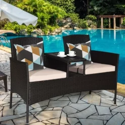 Costway Patented Patio Rattan Conversation Set Loveseat Sofa Cushioned Coffee Table Mix Brown -Outdoor Comfort Deals Store GUEST 86d8f731 7ccf 4d7e ae46 af3cb25a8d77