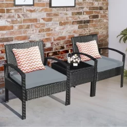 Costway 3PCS Patio Rattan Furniture Set Coffee Table Conversation Sofa Outdoor Cushioned Gray -Outdoor Comfort Deals Store GUEST 870ccc95 391e 4bad 9468 754e9a519d68
