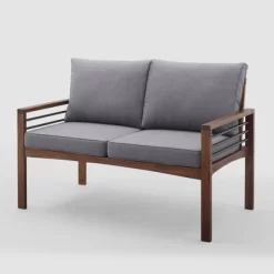 Saybrook Modern Metal And Wood Patio Loveseat - Gray/Dark Brown - Saracina Home -Outdoor Comfort Deals Store GUEST 87e73a6f 2a88 4b08 836f e43bcdbd4760