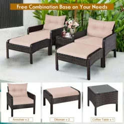 Costway 5 PCS Patio Rattan Wicker Furniture Set Sofa Ottoman Coffee Table Cushioned Yard -Outdoor Comfort Deals Store GUEST 881735d8 111c 4ea1 abbe 9eaf6abe72a9