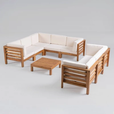 Oana 9pc Acacia Wood Sectional Sofa Set - Teak/Beige - Christopher Knight Home 1 Oana 9pc Acacia Wood Sectional Sofa Set - Teak/Beige - Christopher Knight Home