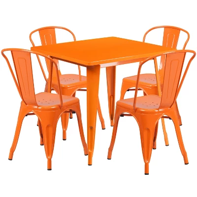Flash Furniture Commercial Grade 31.5" Square Metal Indoor-Outdoor Table Set With 4 Stack Chairs 14 Flash Furniture Commercial Grade 31.5" Square Metal Indoor-Outdoor Table Set With 4 Stack Chairs - Image 14