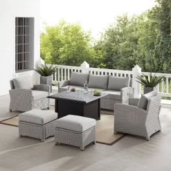 Bradenton 6pc Outdoor Wicker Sofa And Arm Chair Seating Set With Dante Fire Table And 2 Ottomans - Gray/Gray - Crosley -Outdoor Comfort Deals Store GUEST 8ae53278 fad2 43ad 9bd6 17079a4e9c5d