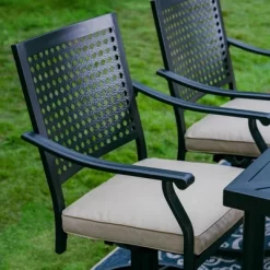 7pc Outdoor Dining Set With Steel Swivel Chairs & Large Rectangle Metal Table With Umbrella Hole - Black - Captiva Designs -Outdoor Comfort Deals Store GUEST 8c64e9fb 2652 42ba 8e67 4fd9b226eb45