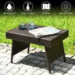 Costway Patio Folding Wicker Side Coffee Table Poolside Garden Lawn Bistro Furniture -Outdoor Comfort Deals Store GUEST 8cbaaa2d a25a 4f0f b9f3 1a8ad5a72f6b