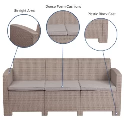 Merrick Lane Outdoor Furniture Resin Sofa Faux Rattan Wicker Pattern Patio 3-Seat Sofa With All-Weather Cushions -Outdoor Comfort Deals Store GUEST 8d26b94b 2c4b 48d9 99fd fa81689edd61