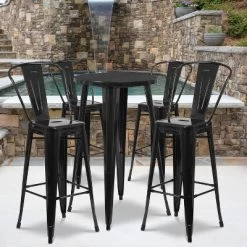 Flash Furniture Commercial Grade 24" Round Metal Indoor-Outdoor Bar Table Set With 4 Cafe Stools