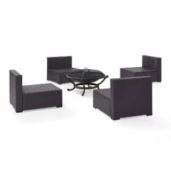 Biscayne 5pc Outdoor Wicker Conversation Set With 4 Armless Chairs & Fire Pit - Mocha - Crosley -Outdoor Comfort Deals Store GUEST 8d5f7553 177a 4f0a 9b72 18bf43057af8