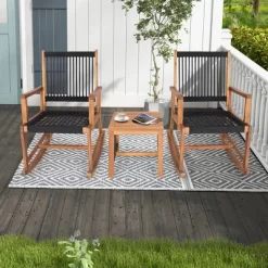Costway 3pcs Patio Acacia Wood Bistro Table Rocking Chair Set All-Weather Rope Outdoor -Outdoor Comfort Deals Store GUEST 8d61b901 2ebe 4183 b6e8 fef7d30accdd