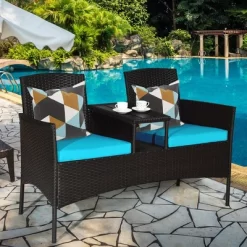 Costway Patio Rattan Conversation Set Loveseat Sofa Cushioned Coffee Table TurquoisRed -Outdoor Comfort Deals Store GUEST 8e74e0ac 86a2 44c9 9391 227804038e69