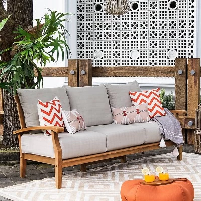 Caterina Teak Patio Sofa With Cushion - Beige - Cambridge Casual 2 Caterina Teak Patio Sofa With Cushion - Beige - Cambridge Casual - Image 2