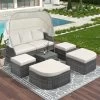Patio PE Rattan Daybed Sunbed With Retractable Canopy-ModernLuxe