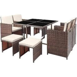 9pc Outdoor Conversation Set With Tempered Glass Table, Cushioned Chairs & Ottomans - Devoko -Outdoor Comfort Deals Store GUEST 8f4bf435 d19d 46c7 b519 e827f8894eb2