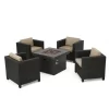 Puerta 5pc All-Weather Wicker Patio Club Chairs With Firepit Brown/Gray - Christopher Knight Home