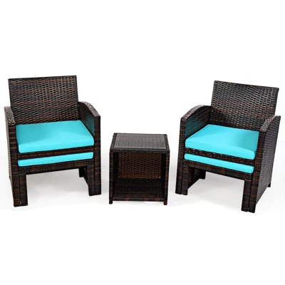 Tangkula 5 PCS Patio Rattan Wicker Furniture Set Chair Coffee Table Kit W/Soft Cushion Ottoman Gray/Turquoise/White/Red 8 Tangkula 5 PCS Patio Rattan Wicker Furniture Set Chair Coffee Table Kit W/Soft Cushion Ottoman Gray/Turquoise/White/Red - Image 8