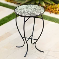 Teal Island Designs Modern Black Round Outdoor Accent Side Tables 14" Wide Set Of 2 Free-Form Mosaic Tabletop Front Porch Patio Home House -Outdoor Comfort Deals Store GUEST 902cdb5b 37a3 451f 90c6 8de0ef1c61ce