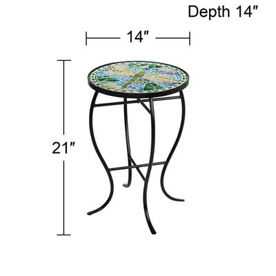 Teal Island Designs Modern Black Round Outdoor Accent Side Table 14" Wide Blue Green Dragonfly Mosaic Tabletop Front Porch Patio Home House 6 Teal Island Designs Modern Black Round Outdoor Accent Side Table 14" Wide Blue Green Dragonfly Mosaic Tabletop Front Porch Patio Home House - Image 6